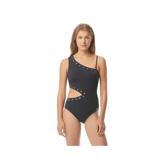 Michael Michael Kors Black Cruise 2020 One Shoulder Side Out Rivets, Sz 12, NWT - Picture 3 of 12